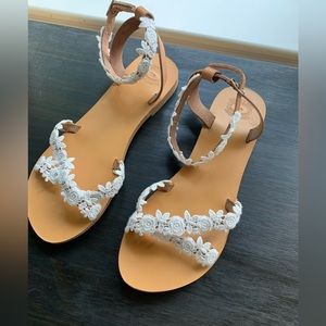 Handmade leather and lace sandals